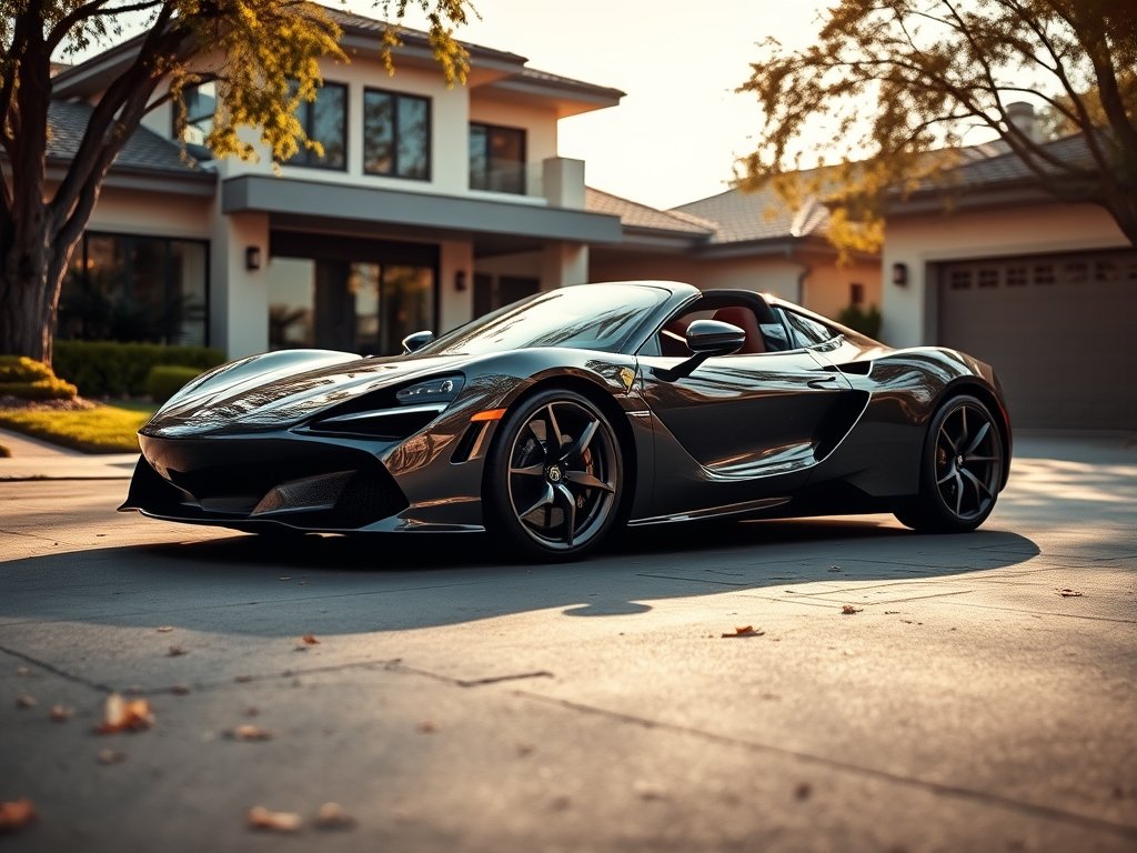 Exclusieve sportwagen voor een moderne villa in een suburbane buurt.